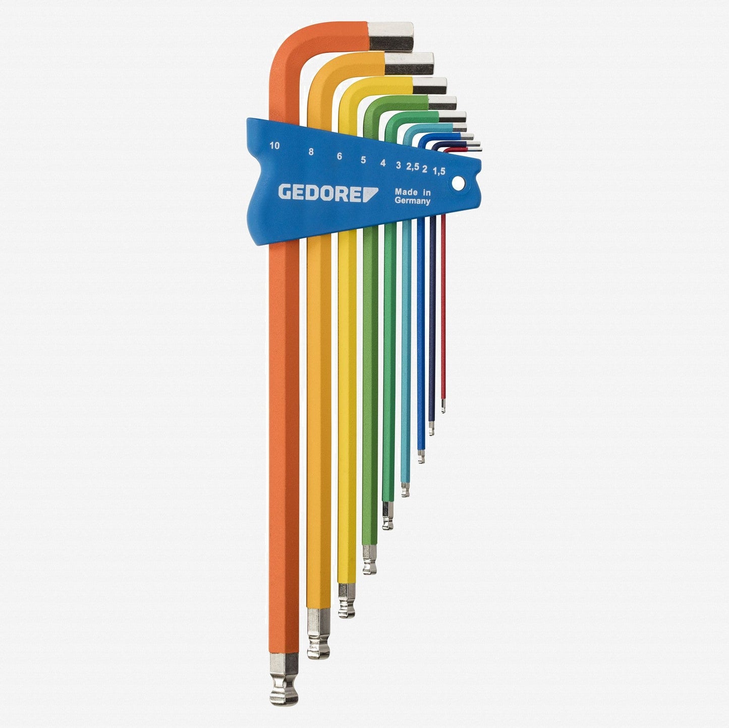 Gedore 3297470 H 42 CKEL-09 Color-Coded Metric Hex L-Key Set, Long, 9 Pieces
