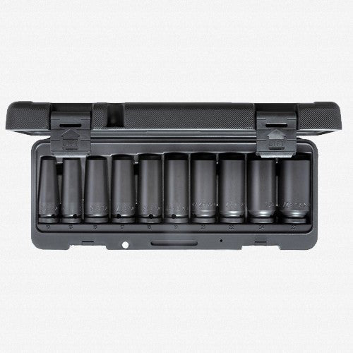 Gedore 3459195 K19 L-010 Deep Well Impact Socket Set, 1/2" Drive, Metric, 10 - 27 mm, 10 Pieces