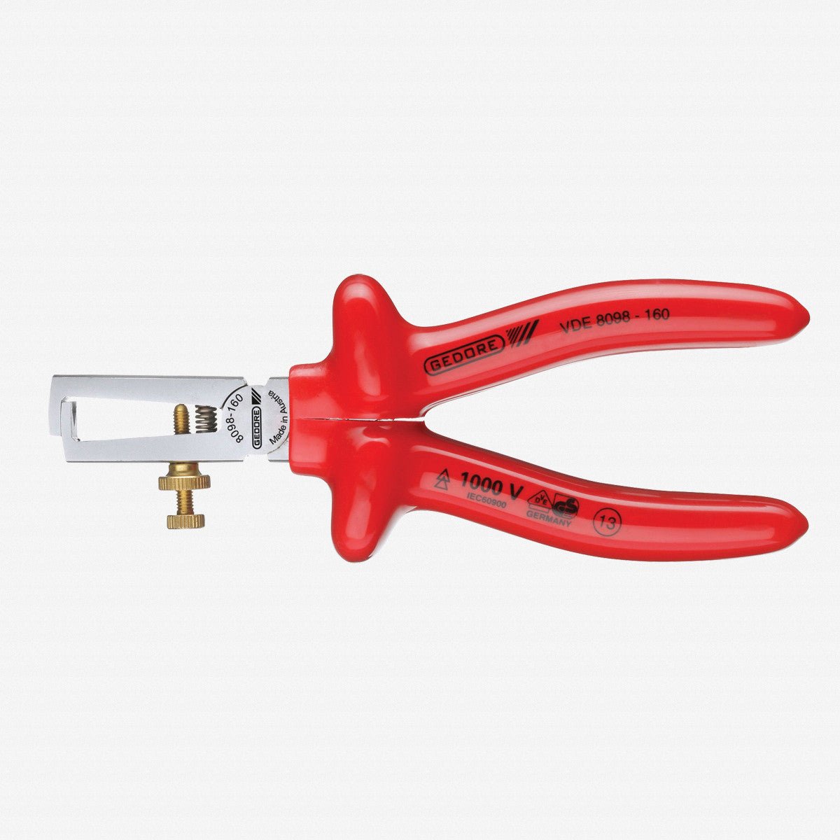 Gedore 6708980 VDE 8098-160 Insulated Stripping Pliers with Dipped Handles, 160 mm