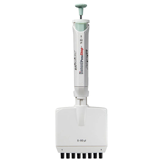 Globe Scientific 3364-50 Pipette Diamond PosiStop Fully Autoclavable 8-Channel Adjustable volume 5 - 50ul Green