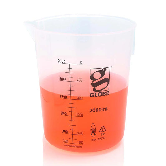 Globe Scientific 3650-2M Beaker Diamond Essentials Griffin Style Low Form Printed Graduations PP 2000mL 1/Bag