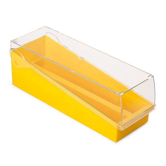 Globe Scientific 513250Y Slide Storage Box with Hinged Lid and Removable Draining Tray 100-Place for up to 200 Slides ABS Yellow 6/Unit