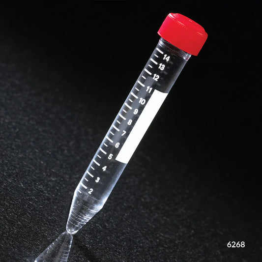 Globe Scientific 6268 Centrifuge Tube 15mL Separate Red Screw Cap PS Printed Graduations, CS/500