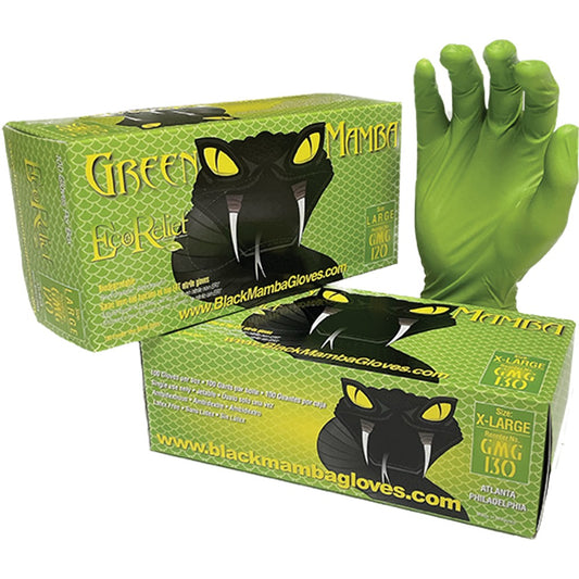 Black Mamba GMG-120 Disposable, Biodegradable Nitrile Gloves, Hi-Viz Green, 7 mil Thickness, Powder & Latex Free, Industrial Grade, 100 Per Box, Large