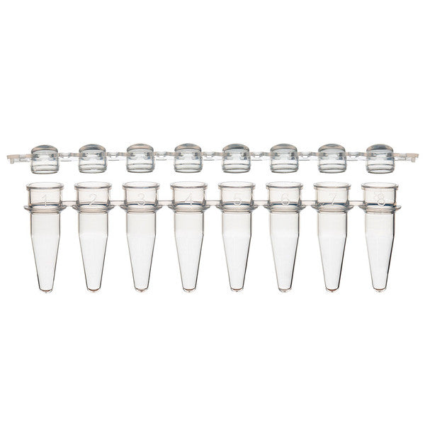 Globe Scientific PCR-STR-02D-12 0.2mL 12-Strip Tubes with Separate 12-Strip clear Dome caps Natural