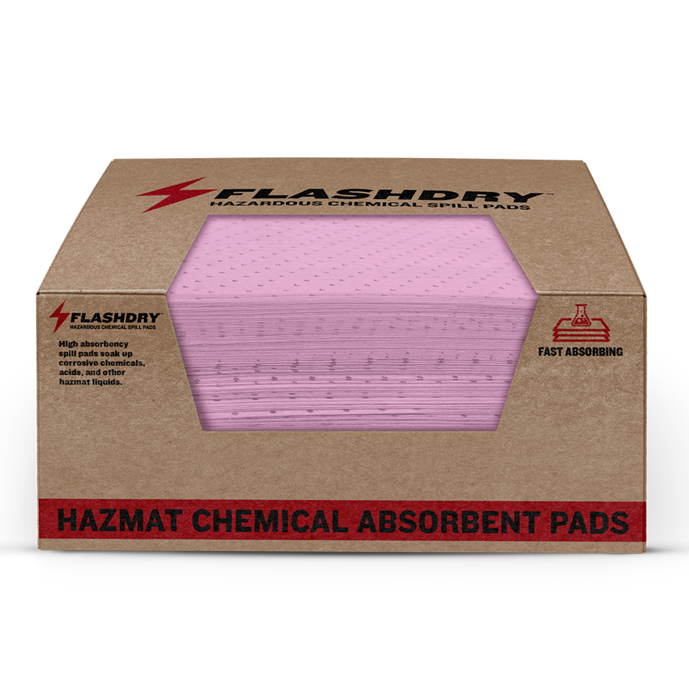 EarthSafe FDABPAD100HAZ FlashDry Hazmat Chemical Spill Absorbent Pads 100 per Box (17.5"x13.5")