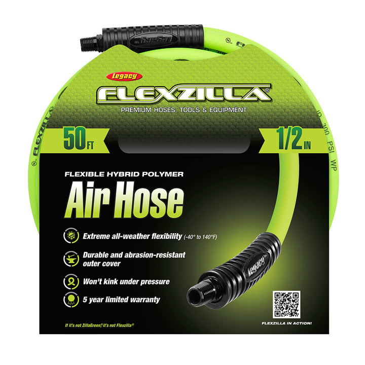 FlexZilla HFZ1250YW3 Air Hose, 1/2" x 50', 3/8" MNPT Fittings