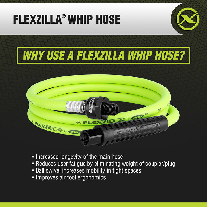 FlexZilla HFZ1405YW2B Whip Hose with Ball Swivel, 1/4" x 5'