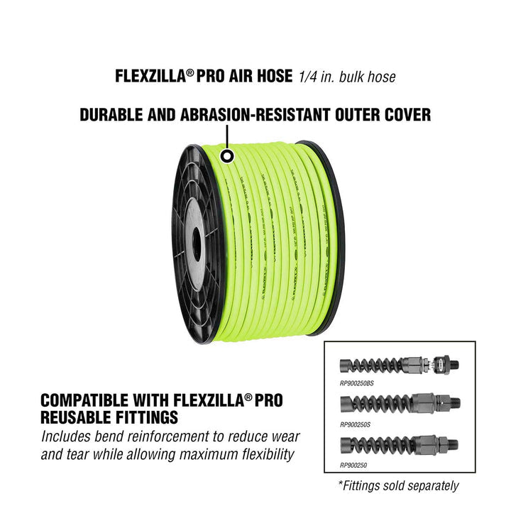 FlexZilla HFZ14250YW Pro Bulk Air Hose, 1/4" x 250', plastic spool