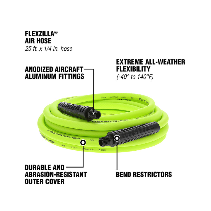 FlexZilla HFZ1425YW2 Air Hose, 1/4" x 25', 1/4" MNPT Fittings