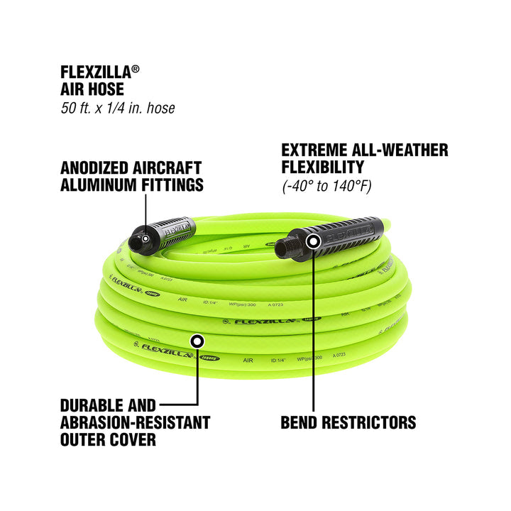 FlexZilla HFZ1450YW2 Air Hose, 1/4" x 50', 1/4" MNPT Fittings