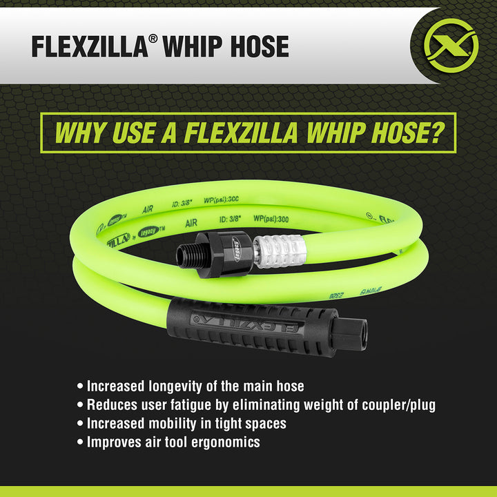 FlexZilla HFZ3804YW2B Whip Hose with Ball Swivel, 3/8" x 4'