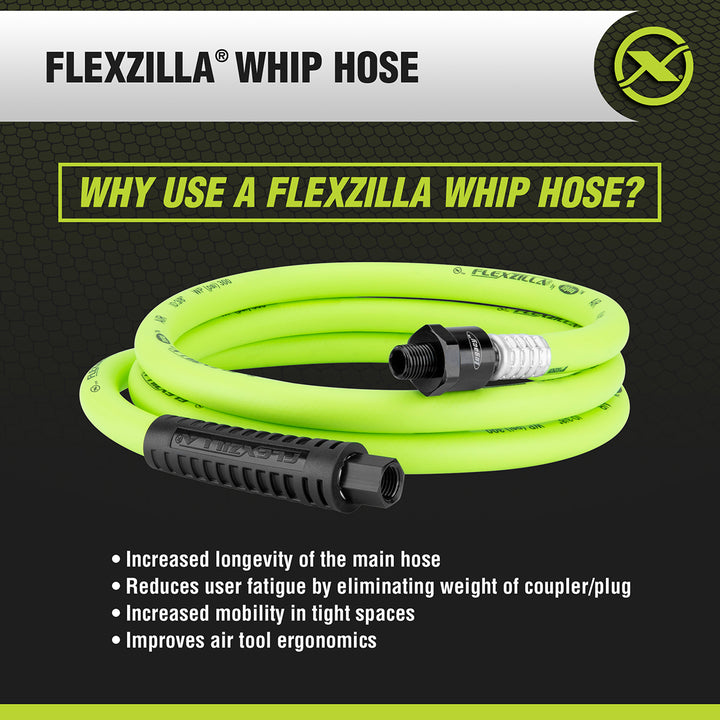 FlexZilla HFZ3806YW2B Whip Hose with Ball Swivel, 3/8" x 6'