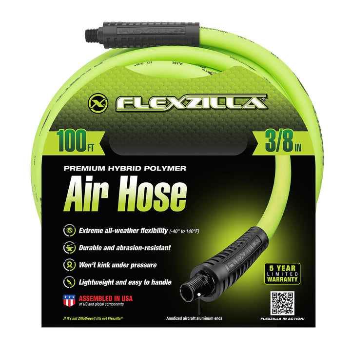 FlexZilla HFZ38100YW2 Air Hose, 3/8" x 100', 1/4" MNPT Fittings