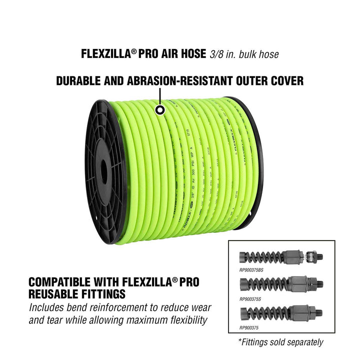 FlexZilla HFZ38250YW Pro Bulk Air Hose, 3/8" x 250', plastic spool