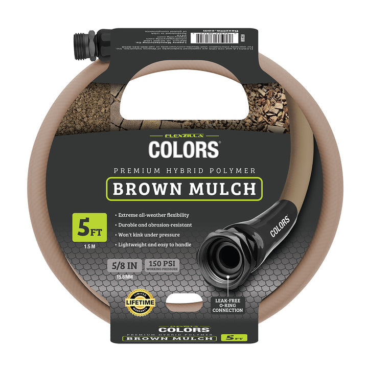 Colors HFZC505BR-E Std Grip Garden Hose 5/8" x 5' 3/4" - 11 1/2 GHT Fittings, Brown Mulch