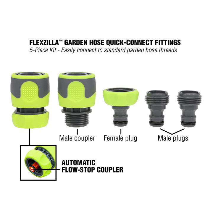 FlexZilla HFZGAK14 Garden Hose Quick-Connect Fittings, 5-Piece Coupler & Plug Kit