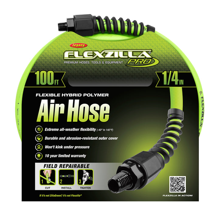 FlexZilla HFZP14100YW2 Pro Air Hose, 1/4" x 100', 1/4" MNPT Fittings