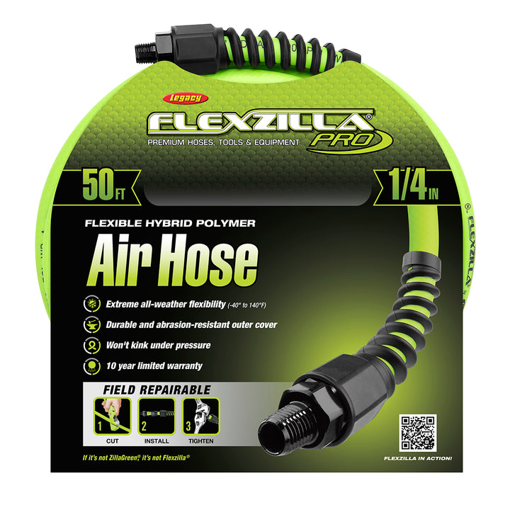 FlexZilla HFZP1450YW2 Pro Air Hose, 1/4" x 50', 1/4" MNPT Fittings