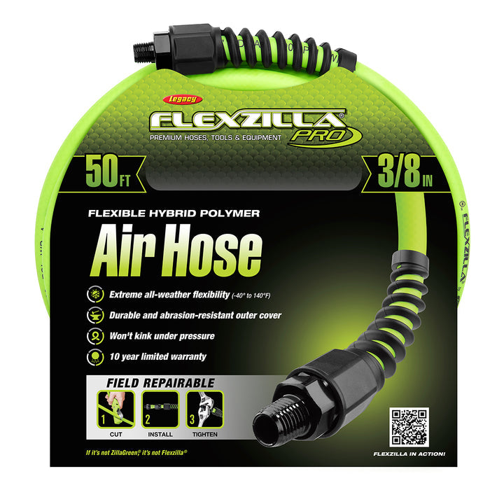 FlexZilla HFZP3850YW2 Pro Air Hose, 3/8" x 50', 1/4" MNPT Fittings