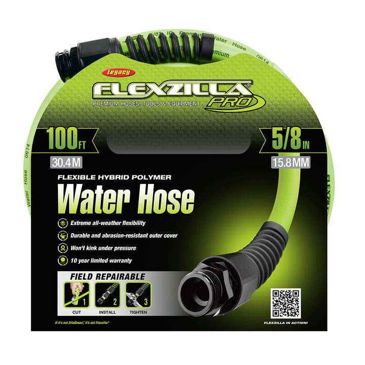 FlexZilla HFZWP5100 Pro Water Hose, 5/8" x 100', 3/4" - 11 1/2 GHT Fittings