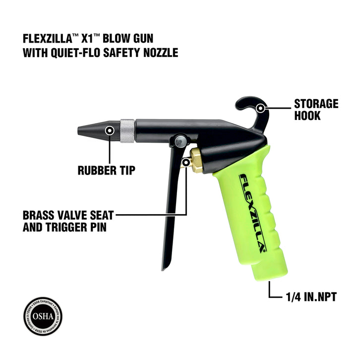 FlexZilla HGH7-FZ Truck Tire Inflator Kit, 6-Piece, 3/8 in. x 60 ft., Blow Gun with Rubber Tip, Pro High Flow Coupler and Plugs, 30° Dual Air Chuck, and Glad Hand