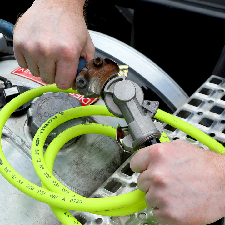 FlexZilla HGH7-FZ Truck Tire Inflator Kit, 6-Piece, 3/8 in. x 60 ft., Blow Gun with Rubber Tip, Pro High Flow Coupler and Plugs, 30° Dual Air Chuck, and Glad Hand