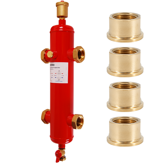 Legend Valves 800-838F 2" LegendConnect Painted Steel Hydraulic Separator Body with FNPT Connectors, Automatic Air Vent, Check Valve Adapter, Purge Valve, and Insulation Jacket