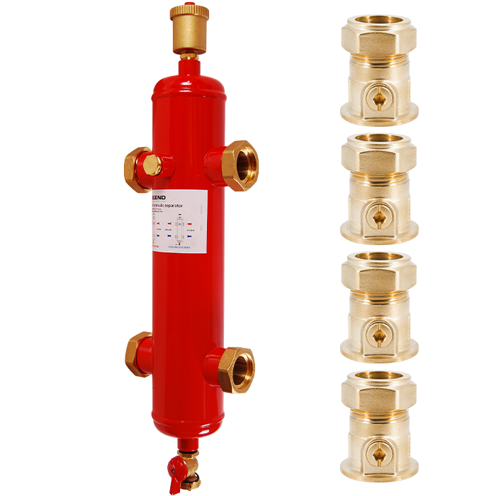 Legend Valves 800-835VC 1" LegendConnect Painted Steel Hydraulic Separator Body with Isolation Valve Compression Connectors, Automatic Air Vent, Check Valve Adapter, Purge Valve, and Insulation Jacket