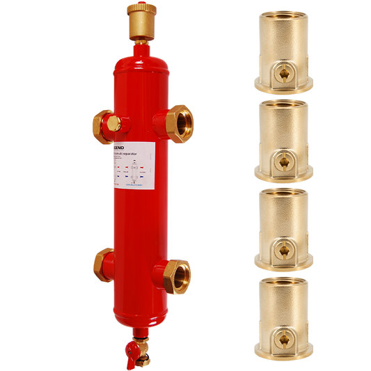 Legend Valves 800-835VF 1" LegendConnect Painted Steel Hydraulic Separator Body with Isolation Valve FNPT Connectors, Automatic Air Vent, Check Valve Adapter, Purge Valve, and Insulation Jacket