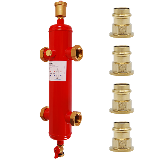 Legend Valves 800-835P 1" LegendConnect Painted Steel Hydraulic Separator Body with LegendPress Connectors, Automatic Air Vent, Check Valve Adapter, Purge Valve, and Insulation Jacket