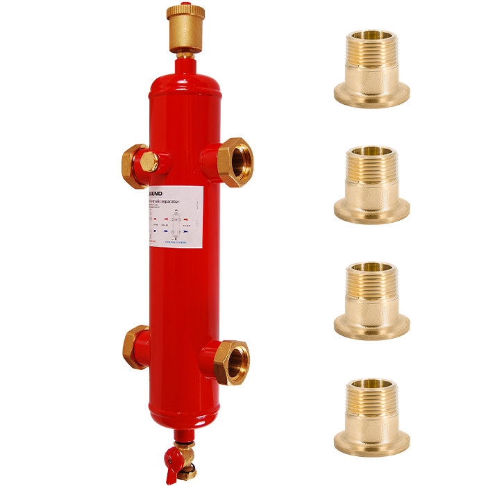 Legend Valves 800-835M 1" LegendConnect Painted Steel Hydraulic Separator Body with MNPT Connectors, Automatic Air Vent, Check Valve Adapter, Purge Valve, and Insulation Jacket