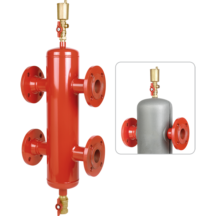 Legend Valves 800-850 4" Painted Steel Hydraulic Separator with Automatic Air Vent Valve, Drain Valve, and Insulation Jacket