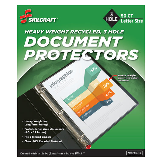 AbilityOne 7510012360059 SKILCRAFT Heavy-weight Document Protector - 1 Sheet Capacity - Letter 8.5" x 11" - Rectangular - 50 / Box - Transparent