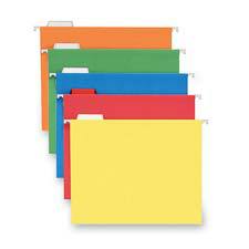 AbilityOne 7530013161639 SKILCRAFT Hanging File Folder - Letter - 8.5" x 11" - 1/5 Tab Cut - 25 / Box - Blue, Green, Red, Yellow, Orange