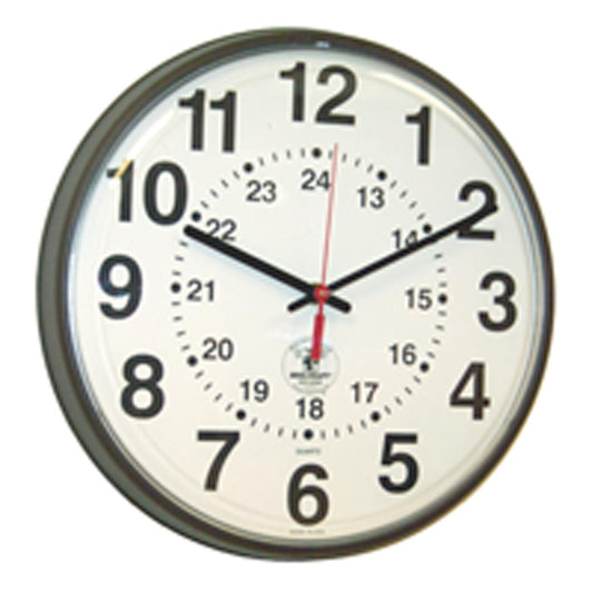 AbilityOne 6645014919832 SKILCRAFT Atomic 12/24 Hour Slimline Wall Clock - 12-3/4" Diameter, Brown - Analog - Quartz - Atomic