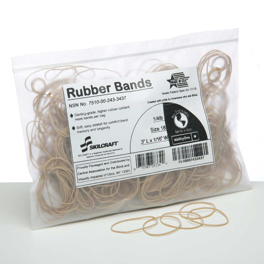 AbilityOne 7510002433437 SKILCRAFT Rubberbands, Size 18, ¼ lb - Size: #18 - 3" Length x 62.5 mil Width - 1 - Natural Crepe