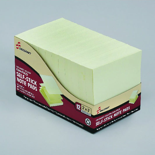 AbilityOne 7530013526616 SKILCRAFT 3" Yellow Self-stick Note Pads - 3" x 3" - Square - Unruled - Yellow - Self-stick, Fanfold, Repositionable, Residue-free - 1 / Dozen