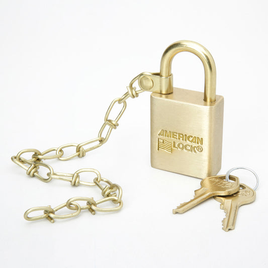 AbilityOne 5340015881676 SKILCRAFT Solid Brass Case Padlock w/Chain - Keyed Different - Solid Brass - Brass