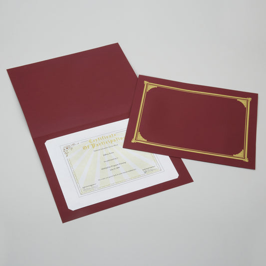 AbilityOne 7510016272958 SKILCRAFT Linen Gold Foil Certificate Holder - A4 - 8.27", 8.50", 8" Width x 11.69", 11", 10" Length Sheet Size - Linen - Burgundy - Recycled - 6/Pack