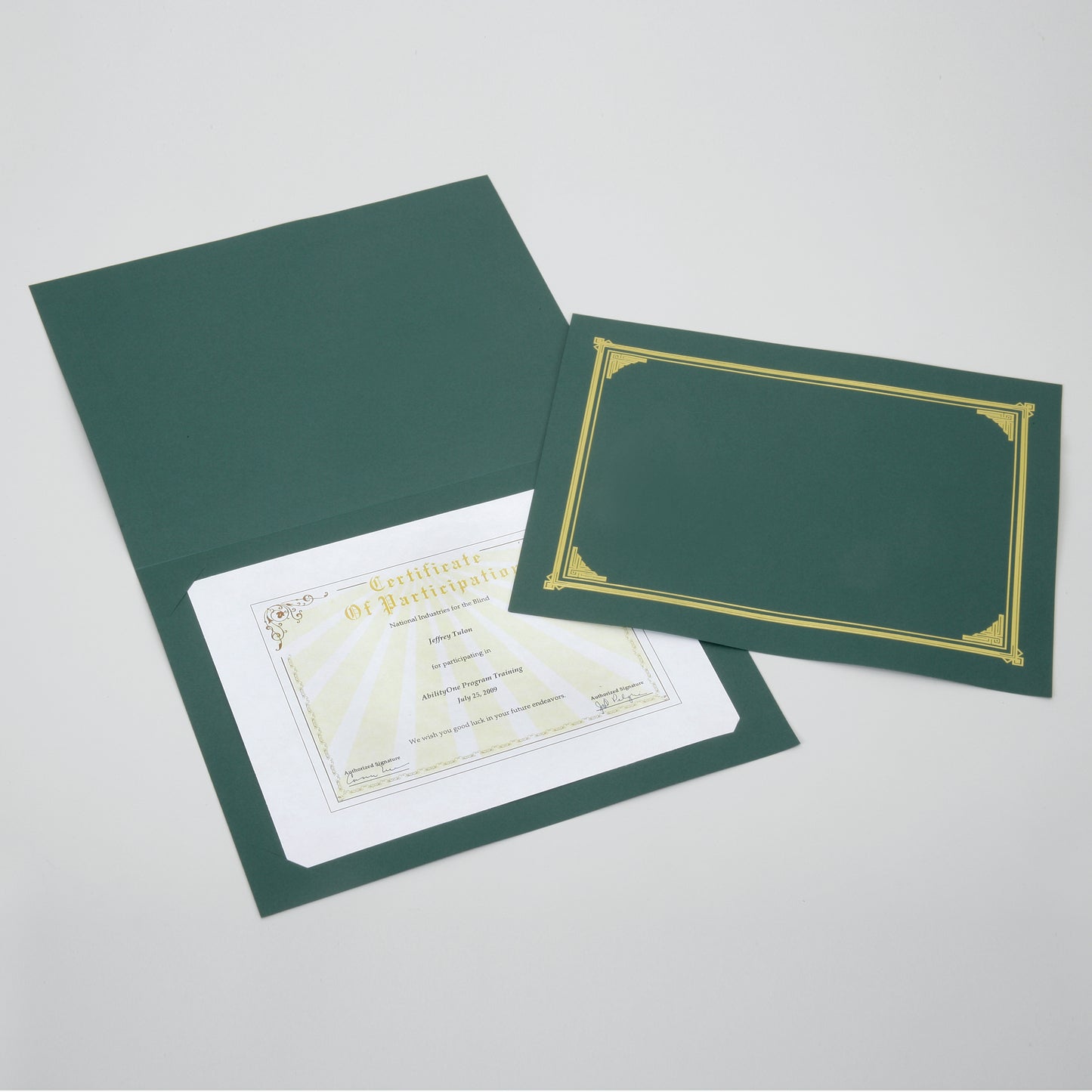 AbilityOne 7510016272961 SKILCRAFT Linen Gold Foil Certificate Holder - A4 - 8.27", 8.50", 8" Width x 11.69", 11", 10" Length Sheet Size - Linen - Green - Recycled - 6/Pack