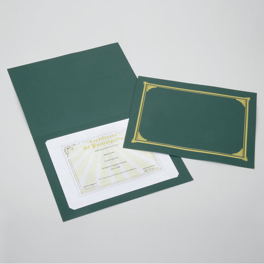 AbilityOne 7510016272961 SKILCRAFT Linen Gold Foil Certificate Holder - A4 - 8.27", 8.50", 8" Width x 11.69", 11", 10" Length Sheet Size - Linen - Green - Recycled - 6/Pack