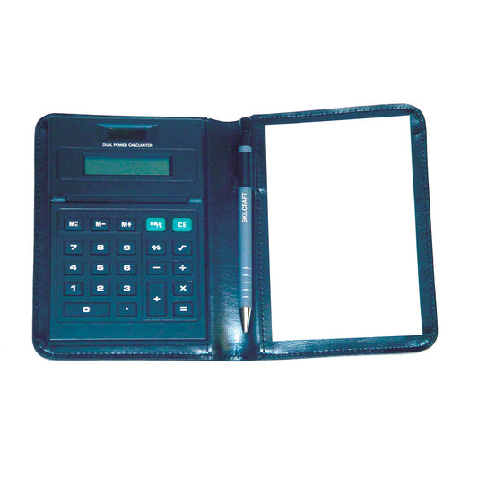 AbilityOne 7420014844565 SKILCRAFT Portfolio with Calculator - Palm-Size - 3.38" Width x 5.50" Length Sheet Size - Faux Leather - Black - 24/Case