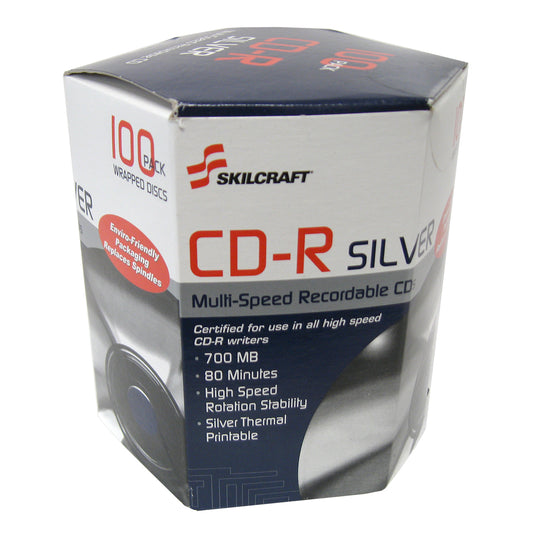 AbilityOne 7045016582773 SKILCRAFT CD Recordable Media - CD-R - 700 MB - 100 Pack Box - 120mm - Printable - Thermal Printable - 1.33 Hour Maximum Recording Time