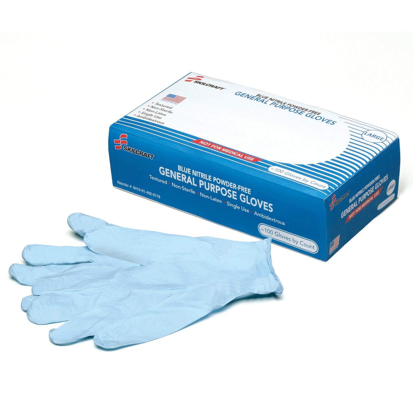 AbilityOne 8415014920178 Disposable Nitrile Gloves, Powder and Latex Free, 100CT, Large