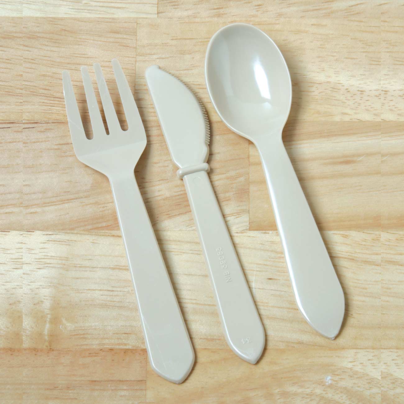 AbilityOne 7360006344800 SKILCRAFT Plastic Flatware Type IV - 3 Piece Set - 10 Sets per BX - Plastic - Tan