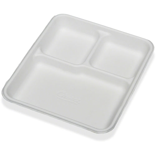 AbilityOne 7350009269233 SKILCRAFT 3 Compartment Disposable Plates - Plate - Paper, Fiber - Disposable - White - 500 Piece(s) / Carton