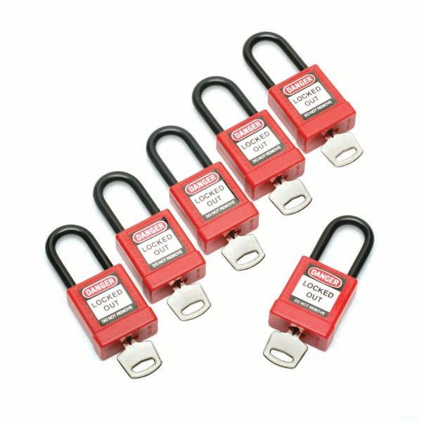 AbilityOne 5340016502636 Lockout Padlocks, Red, 1.5" Shackle - Set of 6