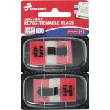 AbilityOne 7510013892262 SKILCRAFT Red Sign Here Self-stick Flags - 1" x 1.75" - Rectangle - "SIGN HERE" - Yellow - Self-adhesive, Repositionable, Reusable, Removable - 100 / Pack