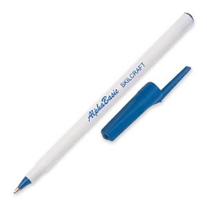 AbilityOne 7520014845270 SKILCRAFT Alpha Basic Round Barrel Stick Pen - Blue Ink - White Barrel - 12 / Box